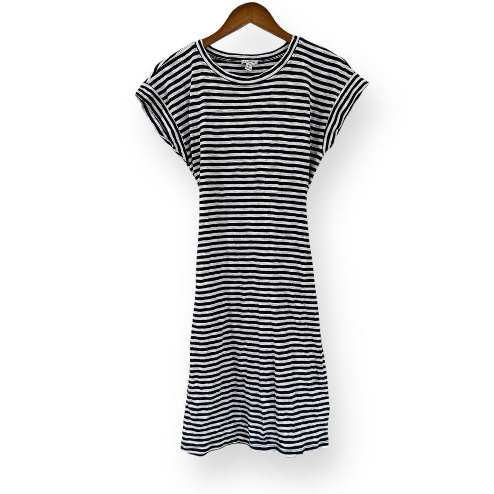 J. Crew Dress Womens XS Black White Striped Tie Back Short Sleeve Stretch Cotton